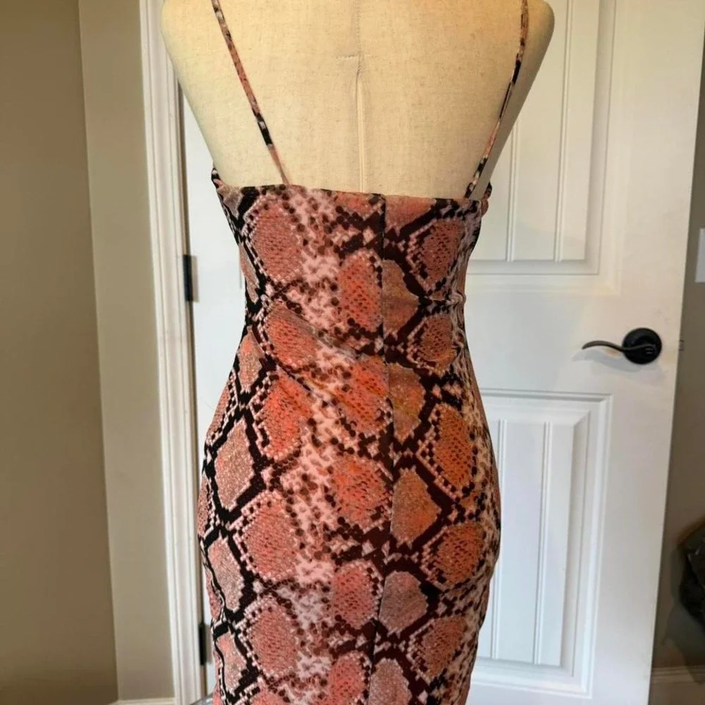 Charlotte Russe Snake Print Slip Dress Midi Spaghetti Strap Coral Brown Size S - Picture 2 of 5